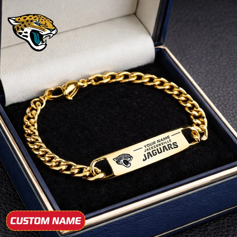 NFL Engraved Men Bracelet Silver & Gold Chain Custom Name For Fan