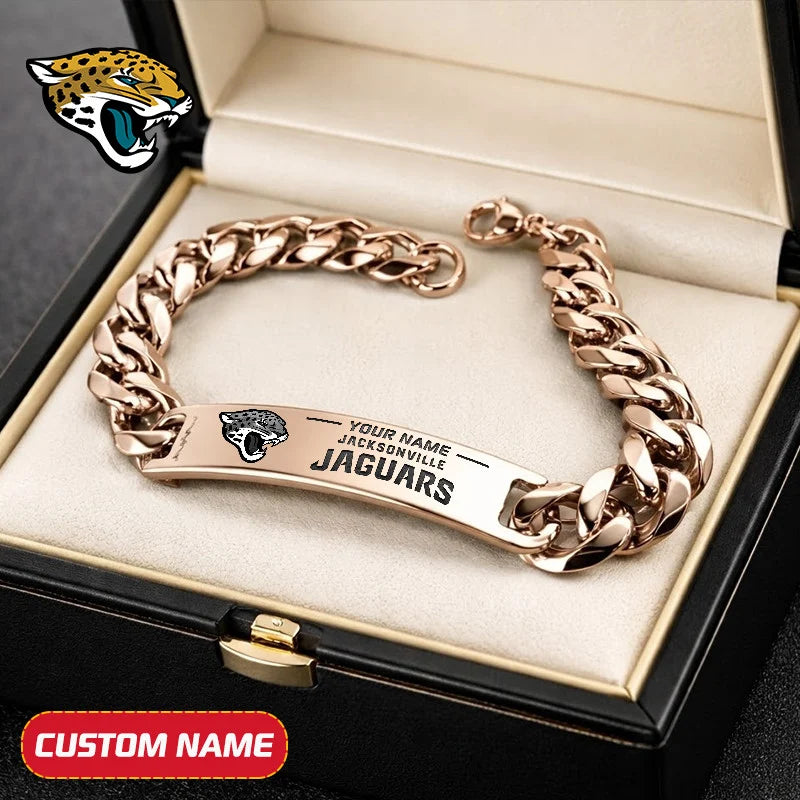 NFL Engraved Men Bracelet Silver & Gold Chain Custom Name For Fan