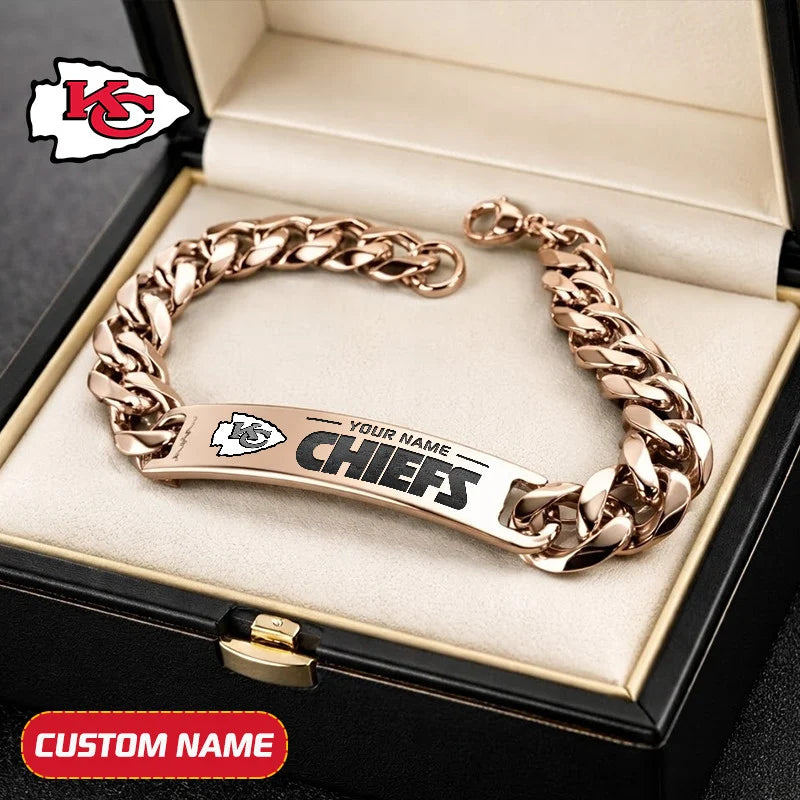 NFL Engraved Men Bracelet Silver & Gold Chain Custom Name For Fan