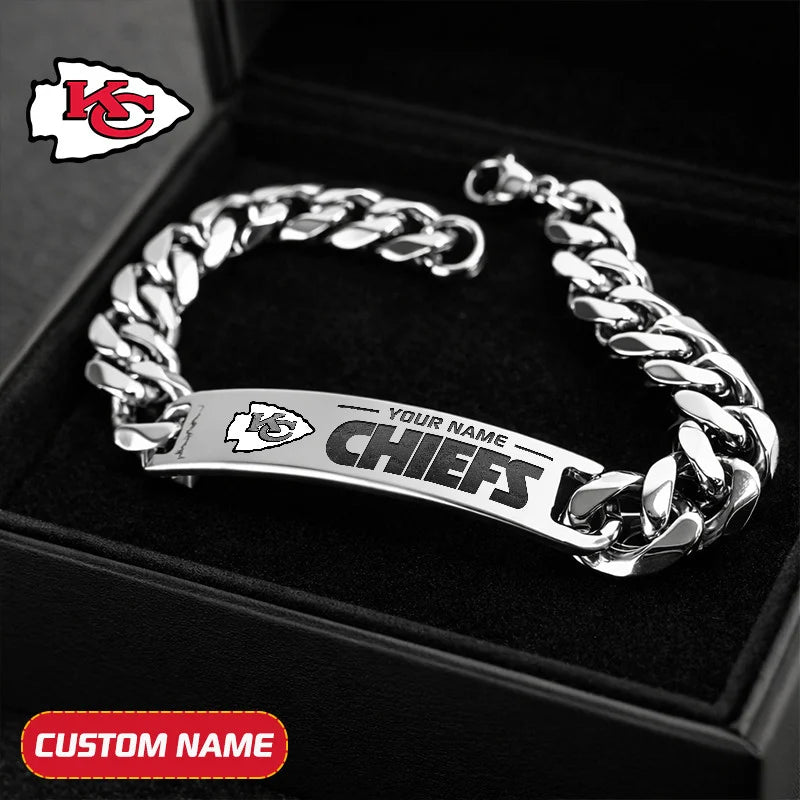 NFL Engraved Men Bracelet Silver & Gold Chain Custom Name For Fan