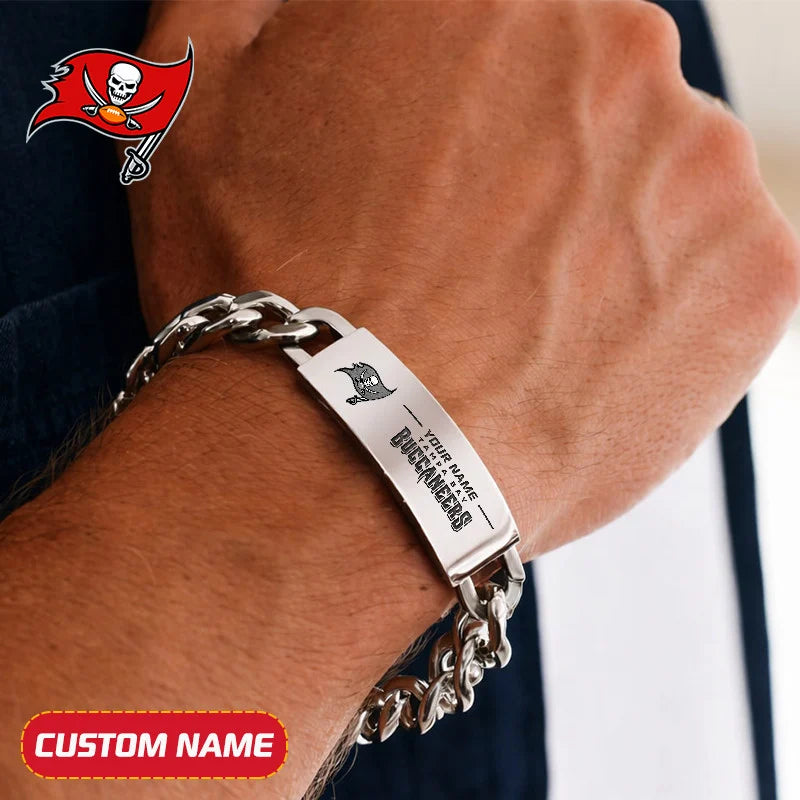 NFL Engraved Men Bracelet Silver & Gold Chain Custom Name For Fan