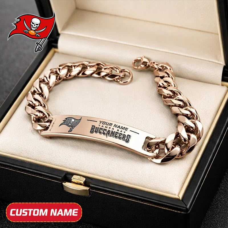 NFL Engraved Men Bracelet Silver & Gold Chain Custom Name For Fan