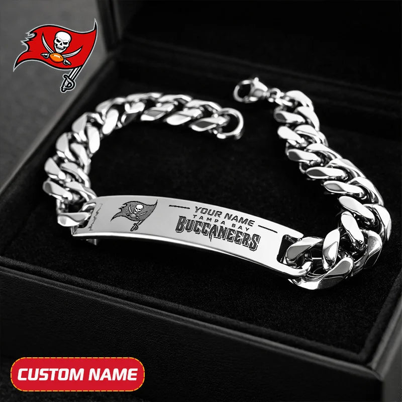 NFL Engraved Men Bracelet Silver & Gold Chain Custom Name For Fan