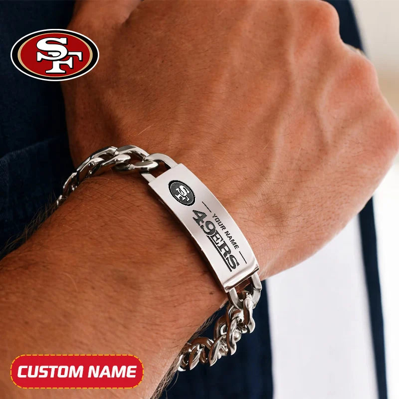 NFL Engraved Men Bracelet Silver & Gold Chain Custom Name For Fan