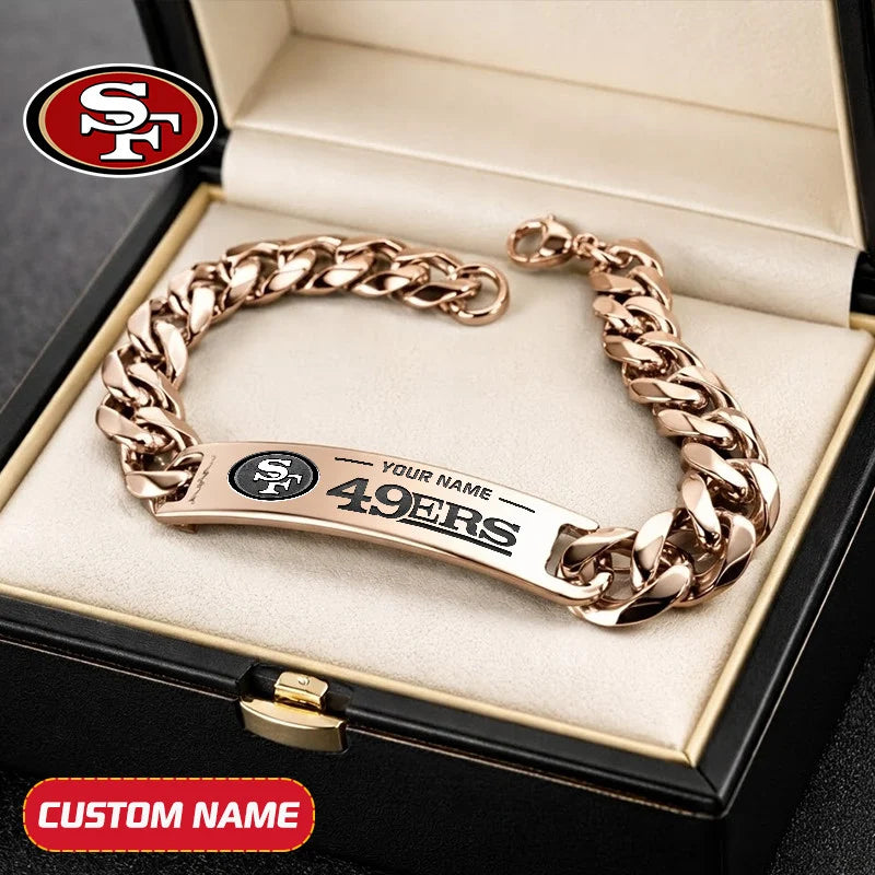 NFL Engraved Men Bracelet Silver & Gold Chain Custom Name For Fan