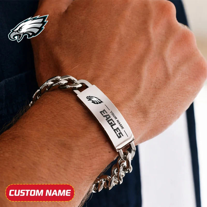 NFL Engraved Men Bracelet Silver & Gold Chain Custom Name For Fan