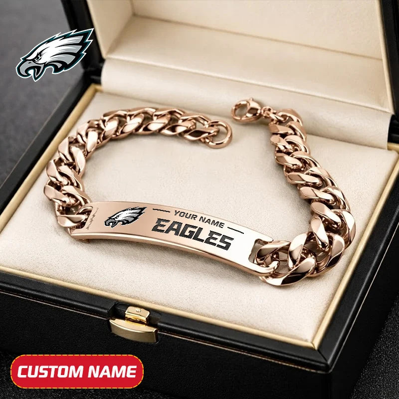 NFL Engraved Men Bracelet Silver & Gold Chain Custom Name For Fan