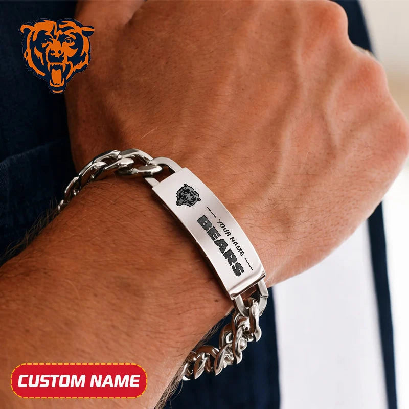NFL Engraved Men Bracelet Silver & Gold Chain Custom Name For Fan