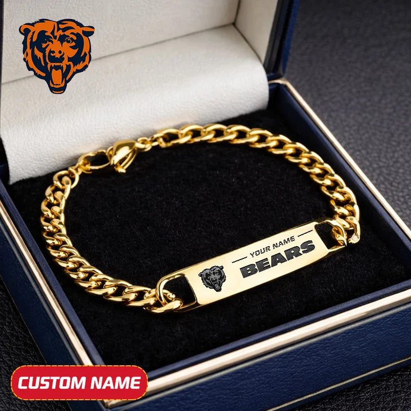NFL Engraved Men Bracelet Silver & Gold Chain Custom Name For Fan