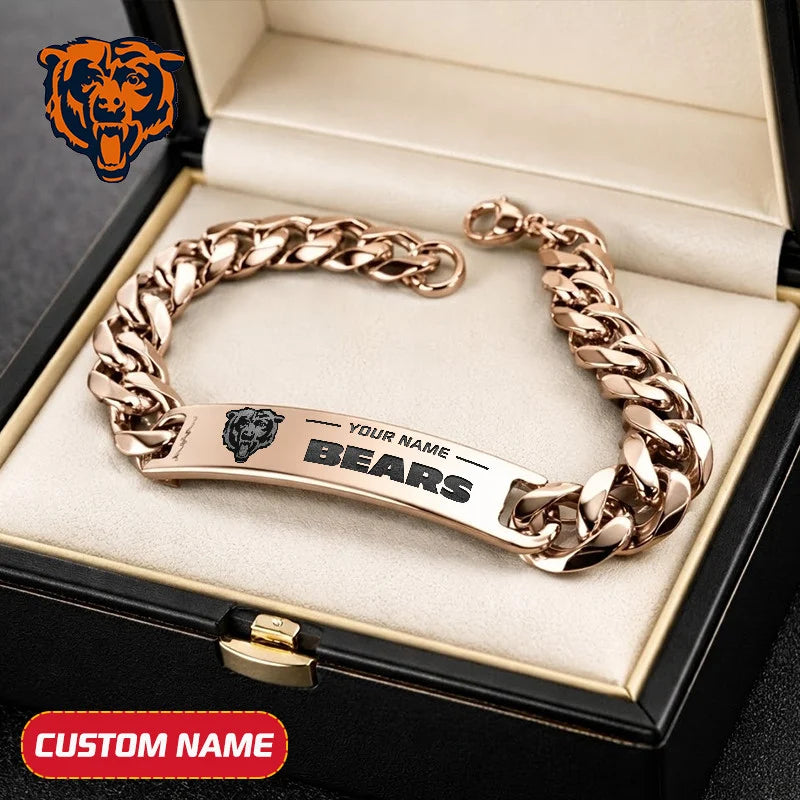 NFL Engraved Men Bracelet Silver & Gold Chain Custom Name For Fan