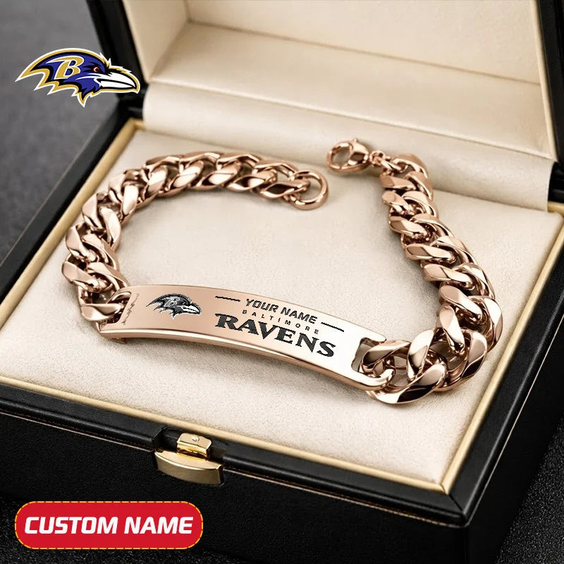 NFL Engraved Men Bracelet Silver & Gold Chain Custom Name For Fan