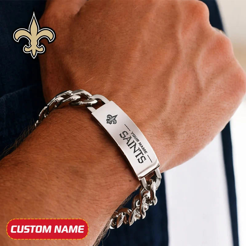 NFL Engraved Men Bracelet Silver & Gold Chain Custom Name For Fan