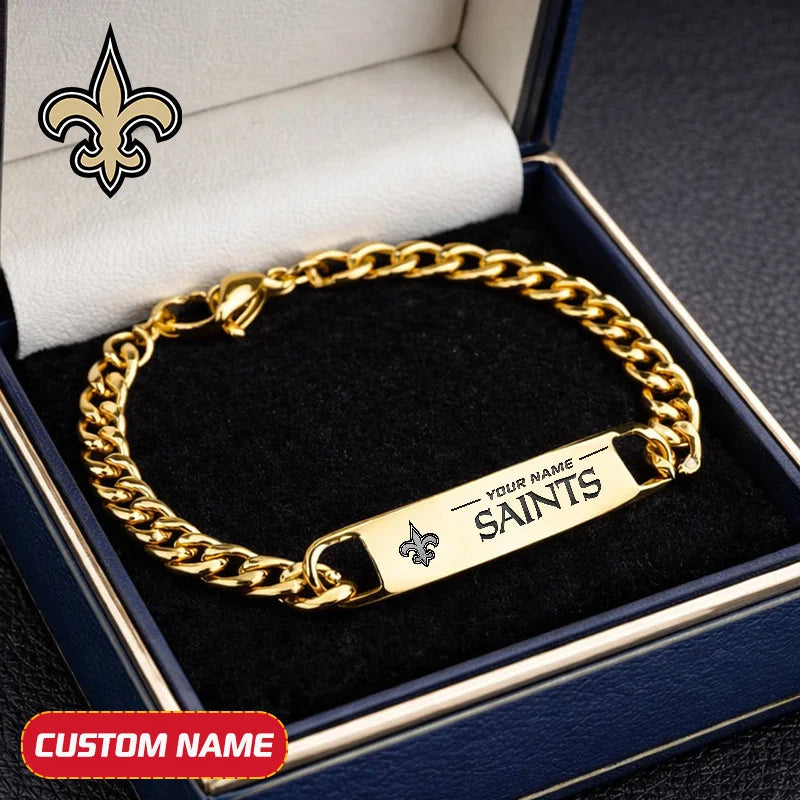 NFL Engraved Men Bracelet Silver & Gold Chain Custom Name For Fan