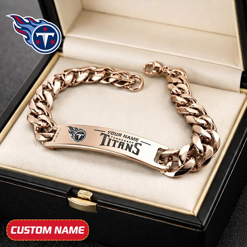 NFL Engraved Men Bracelet Silver & Gold Chain Custom Name For Fan