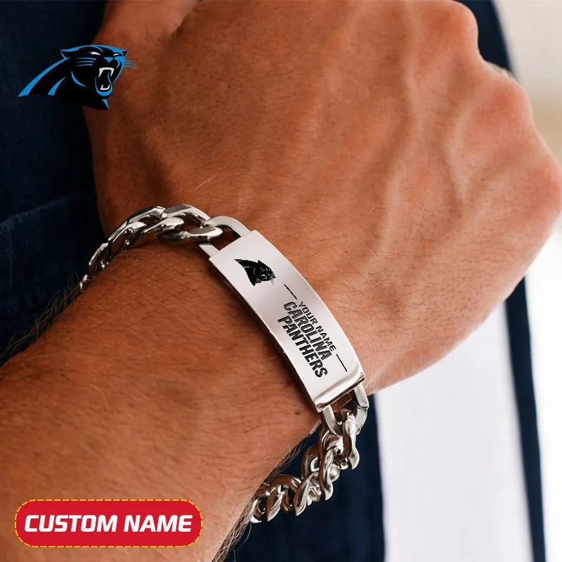 NFL Engraved Men Bracelet Silver & Gold Chain Custom Name For Fan