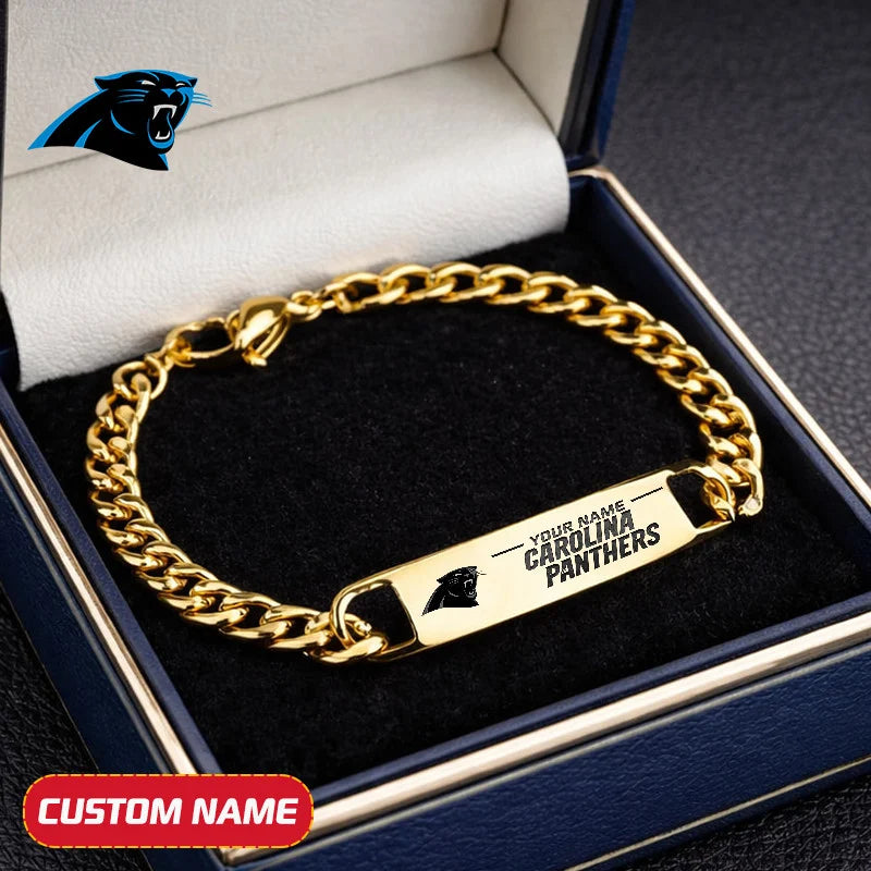 NFL Engraved Men Bracelet Silver & Gold Chain Custom Name For Fan