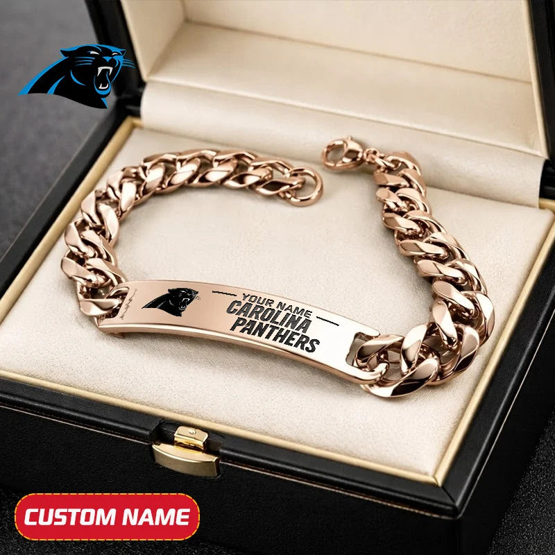 NFL Engraved Men Bracelet Silver & Gold Chain Custom Name For Fan