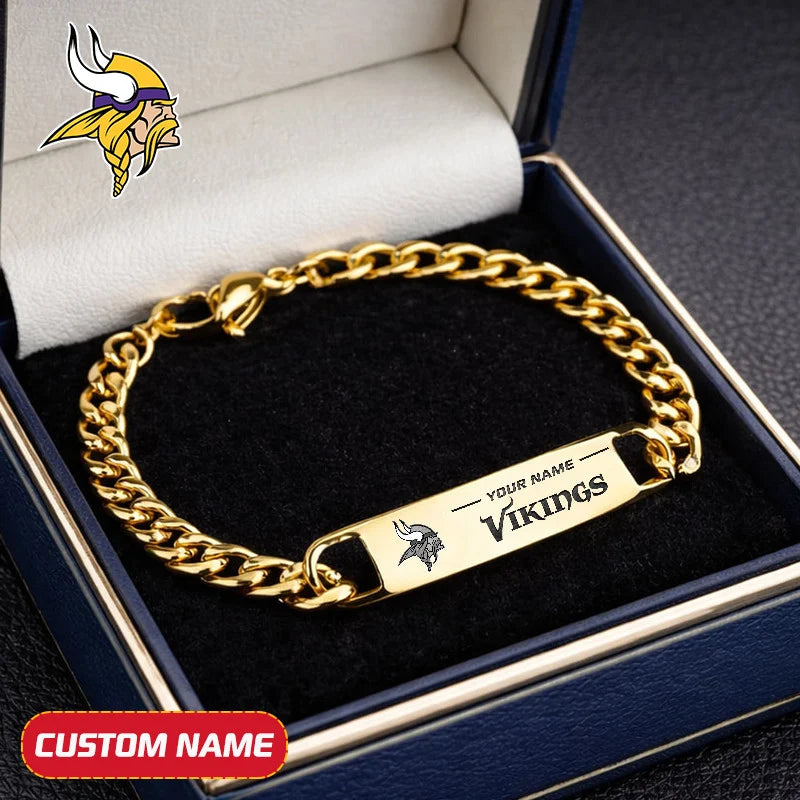 NFL Engraved Men Bracelet Silver & Gold Chain Custom Name For Fan