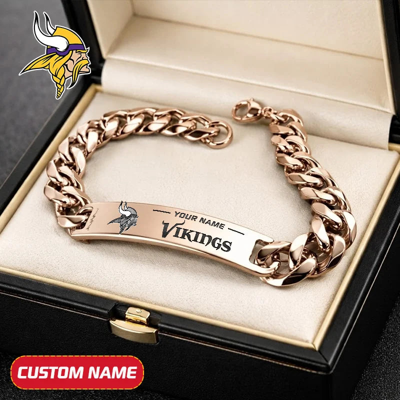 NFL Engraved Men Bracelet Silver & Gold Chain Custom Name For Fan