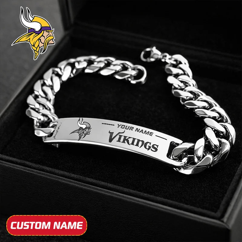NFL Engraved Men Bracelet Silver & Gold Chain Custom Name For Fan