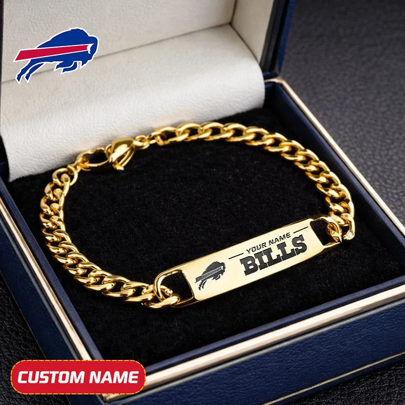 NFL Engraved Men Bracelet Silver & Gold Chain Custom Name For Fan