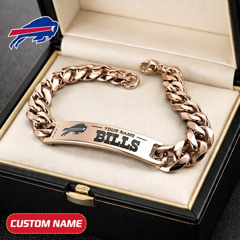 NFL Engraved Men Bracelet Silver & Gold Chain Custom Name For Fan