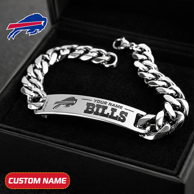 NFL Engraved Men Bracelet Silver & Gold Chain Custom Name For Fan