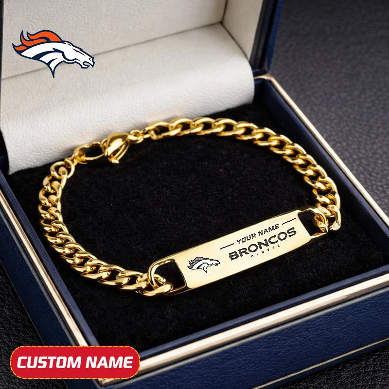 NFL Engraved Men Bracelet Silver & Gold Chain Custom Name For Fan