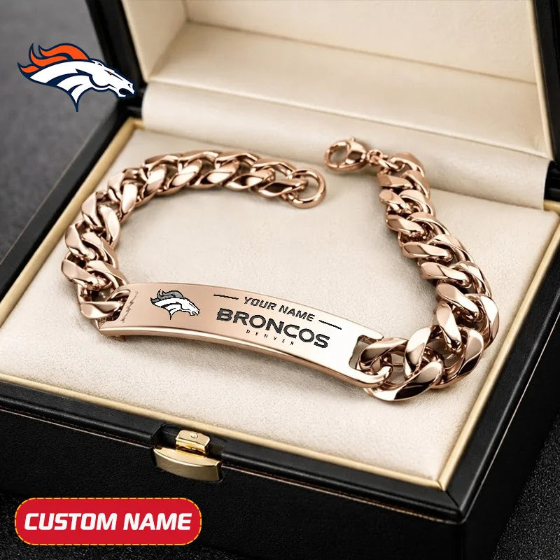 NFL Engraved Men Bracelet Silver & Gold Chain Custom Name For Fan