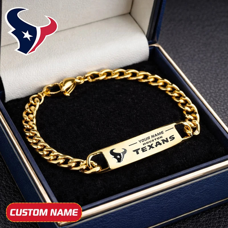 NFL Engraved Men Bracelet Silver & Gold Chain Custom Name For Fan