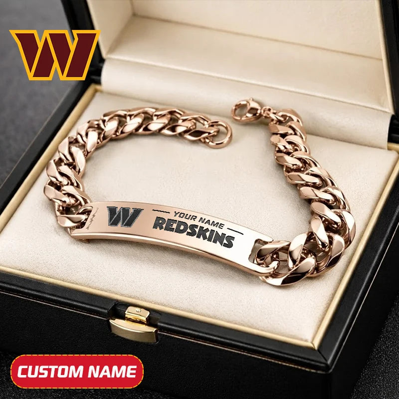 NFL Engraved Men Bracelet Silver & Gold Chain Custom Name For Fan