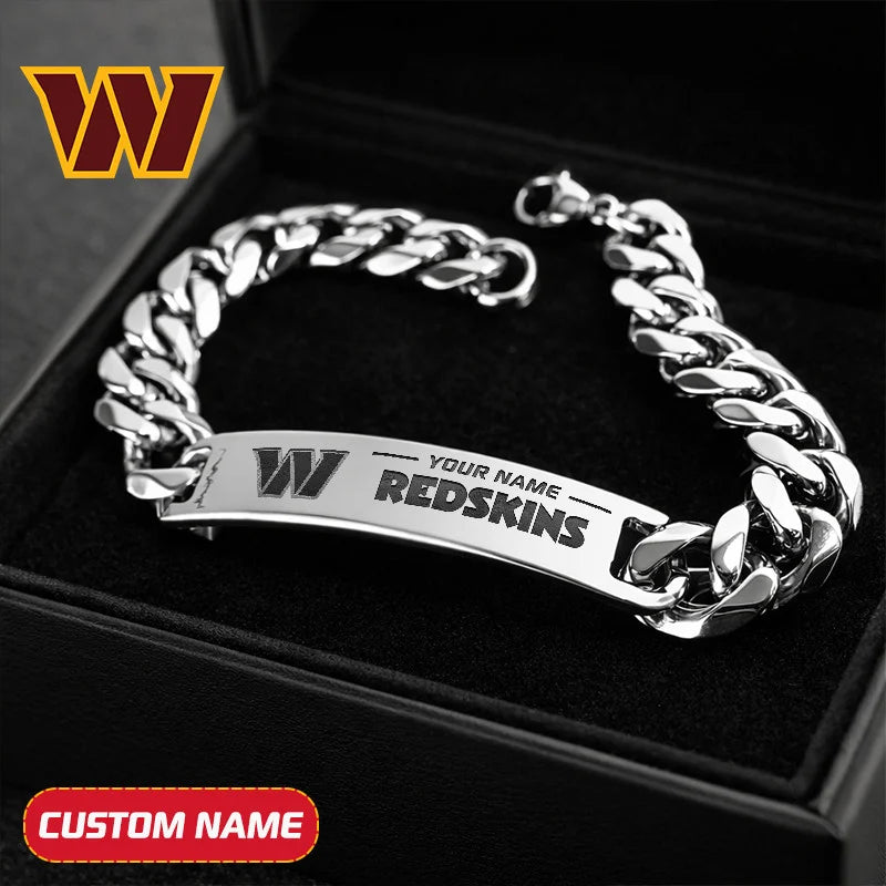 NFL Engraved Men Bracelet Silver & Gold Chain Custom Name For Fan