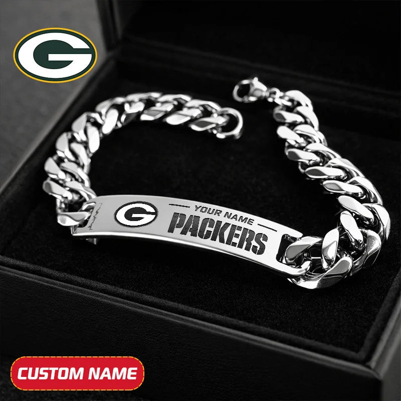 NFL Engraved Men Bracelet Silver & Gold Chain Custom Name For Fan