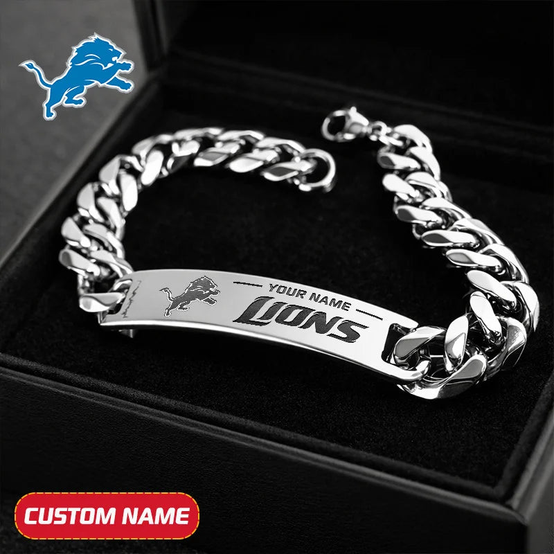 NFL Engraved Men Bracelet Silver & Gold Chain Custom Name For Fan