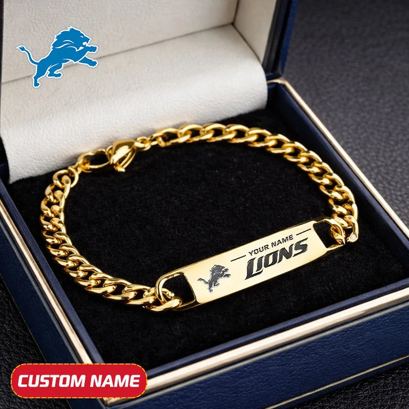 NFL Engraved Men Bracelet Silver & Gold Chain Custom Name For Fan