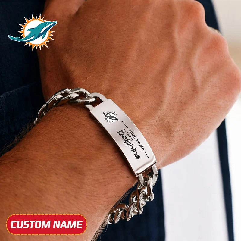 NFL Engraved Men Bracelet Silver & Gold Chain Custom Name For Fan