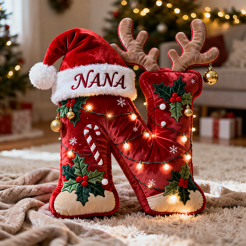 Personalized letter Christmas reindeer pillow.