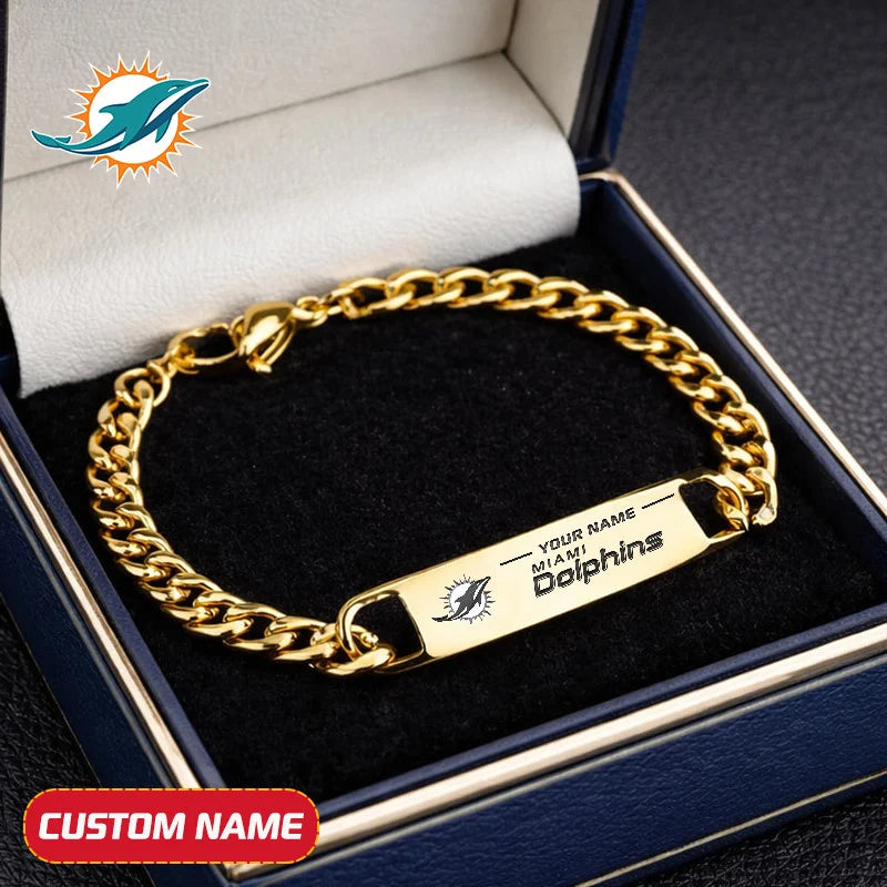 NFL Engraved Men Bracelet Silver & Gold Chain Custom Name For Fan