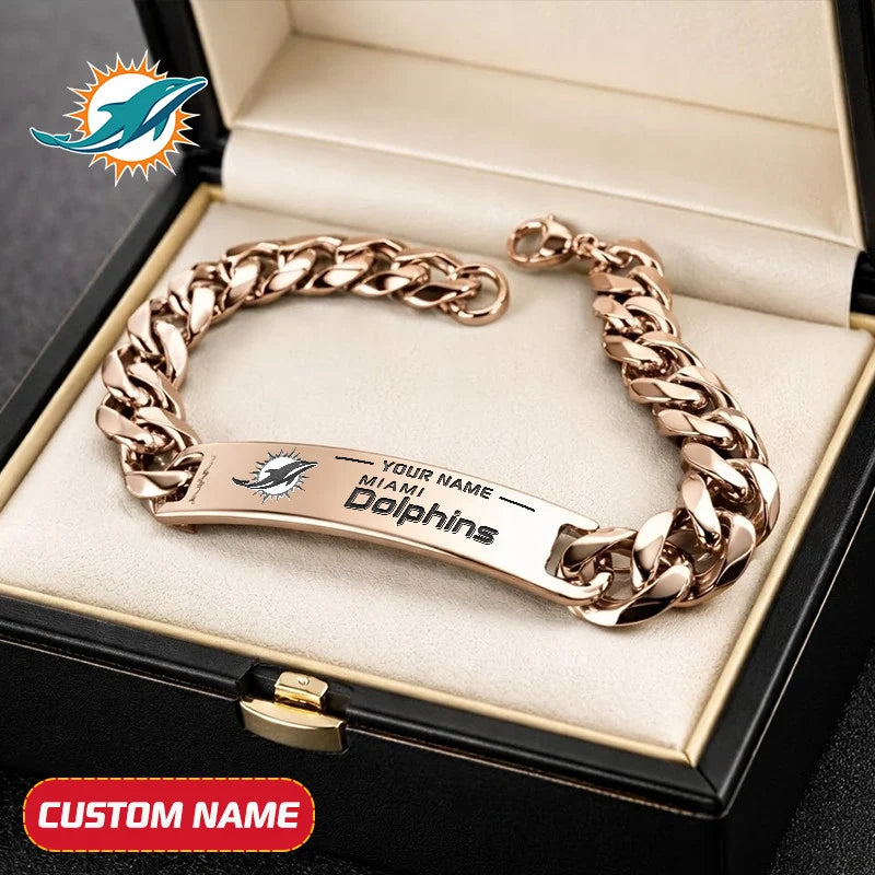 NFL Engraved Men Bracelet Silver & Gold Chain Custom Name For Fan