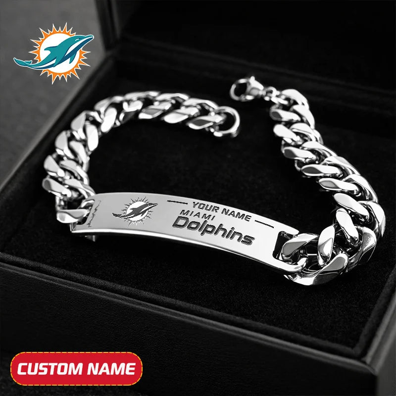 NFL Engraved Men Bracelet Silver & Gold Chain Custom Name For Fan