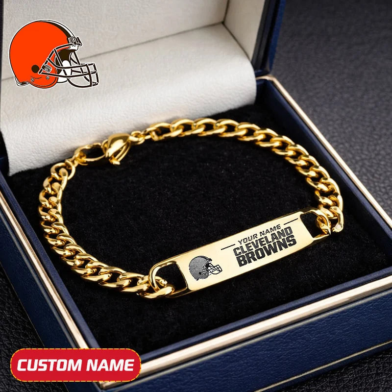 NFL Engraved Men Bracelet Silver & Gold Chain Custom Name For Fan