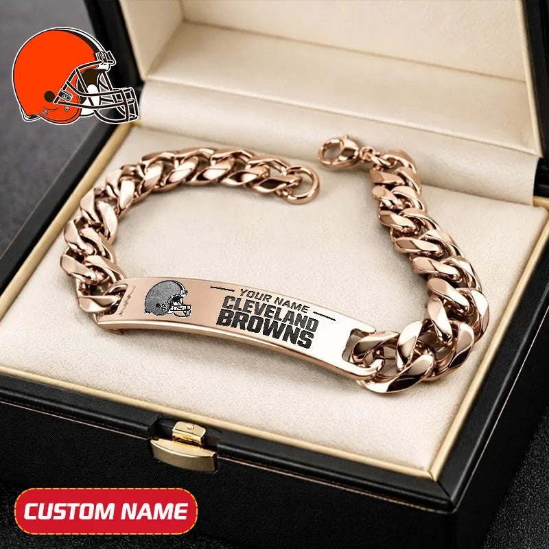 NFL Engraved Men Bracelet Silver & Gold Chain Custom Name For Fan