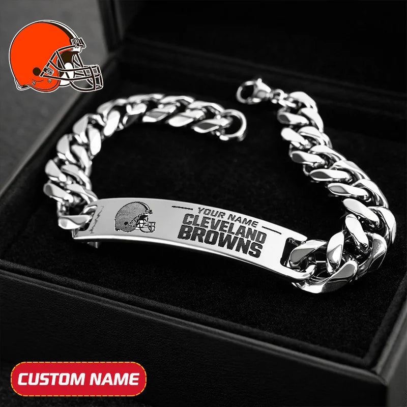 NFL Engraved Men Bracelet Silver & Gold Chain Custom Name For Fan