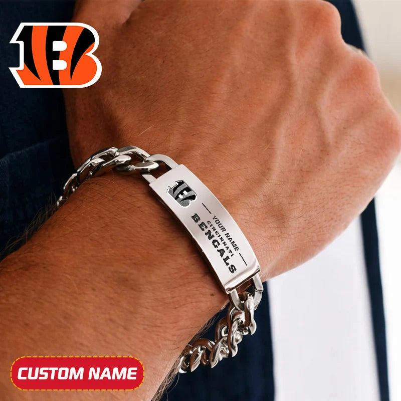 NFL Engraved Men Bracelet Silver & Gold Chain Custom Name For Fan