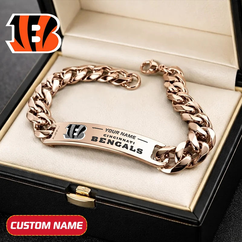 NFL Engraved Men Bracelet Silver & Gold Chain Custom Name For Fan