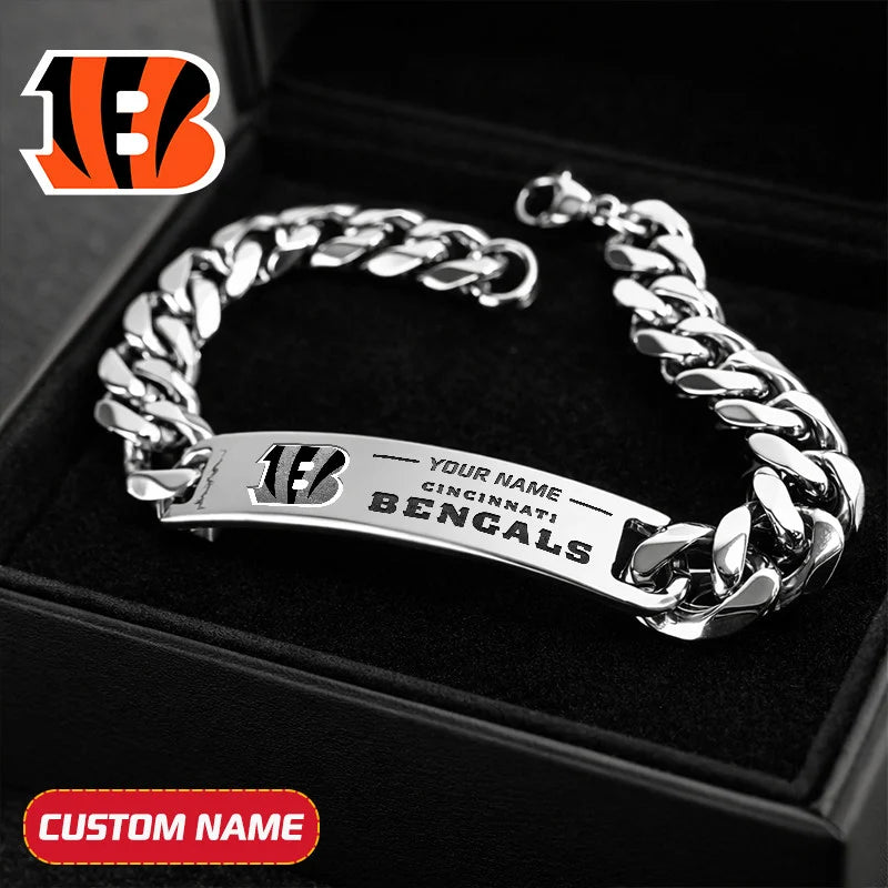 NFL Engraved Men Bracelet Silver & Gold Chain Custom Name For Fan