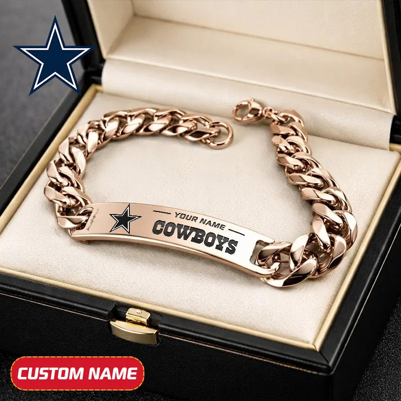 NFL Engraved Men Bracelet Silver & Gold Chain Custom Name For Fan