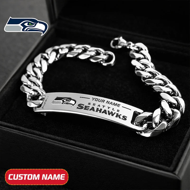 NFL Engraved Men Bracelet Silver & Gold Chain Custom Name For Fan