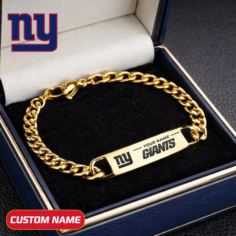 NFL Engraved Men Bracelet Silver & Gold Chain Custom Name For Fan