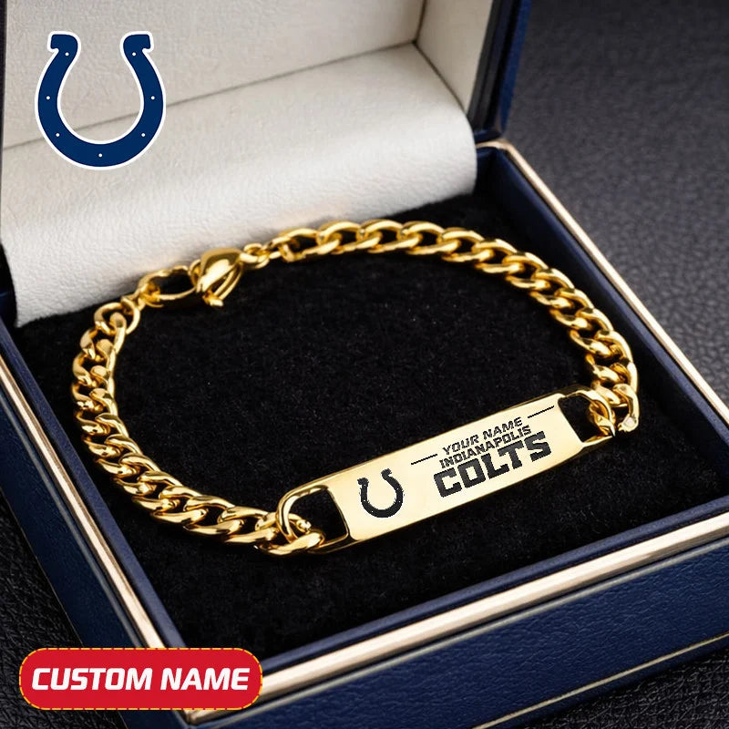 NFL Engraved Men Bracelet Silver & Gold Chain Custom Name For Fan